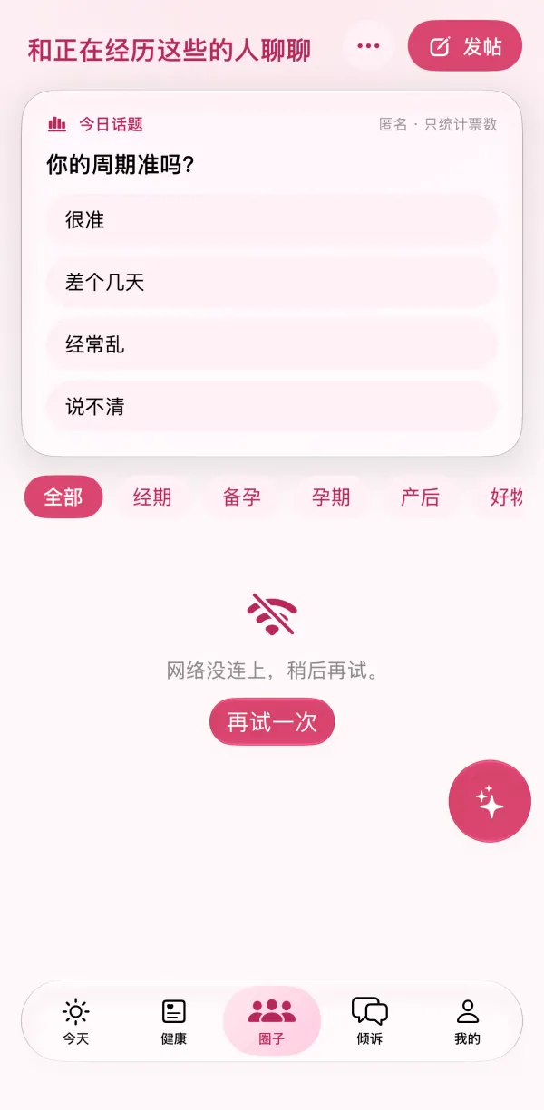 Monthly Rose Circle tab: the question of the day and posts from real users
